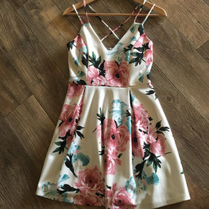 Pink Rose Flower A Line Dress